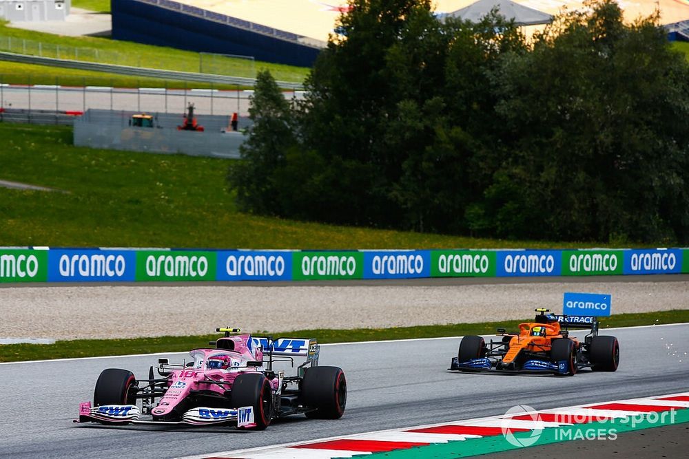 Lance Stroll, Racing Point RP20, leads Lando Norris, McLaren MCL35