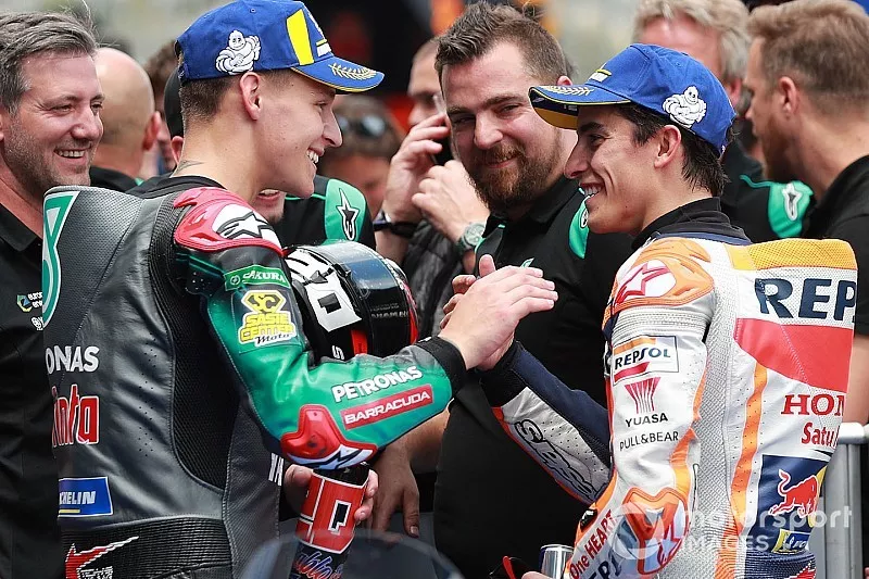 Le poleman Fabio Quartararo, Petronas Yamaha SRT, le troisième, Marc Marquez, Repsol Honda Team