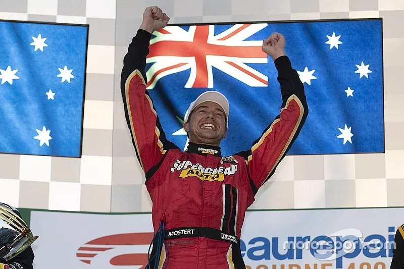 Podium: race winner Chaz Mostert, Tickford Racing Ford
