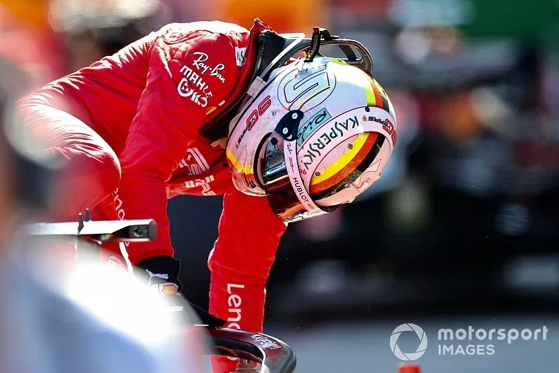 Sebastian Vettel, Ferrari, llega a Parc Ferme despu&eacute;s de la carrera