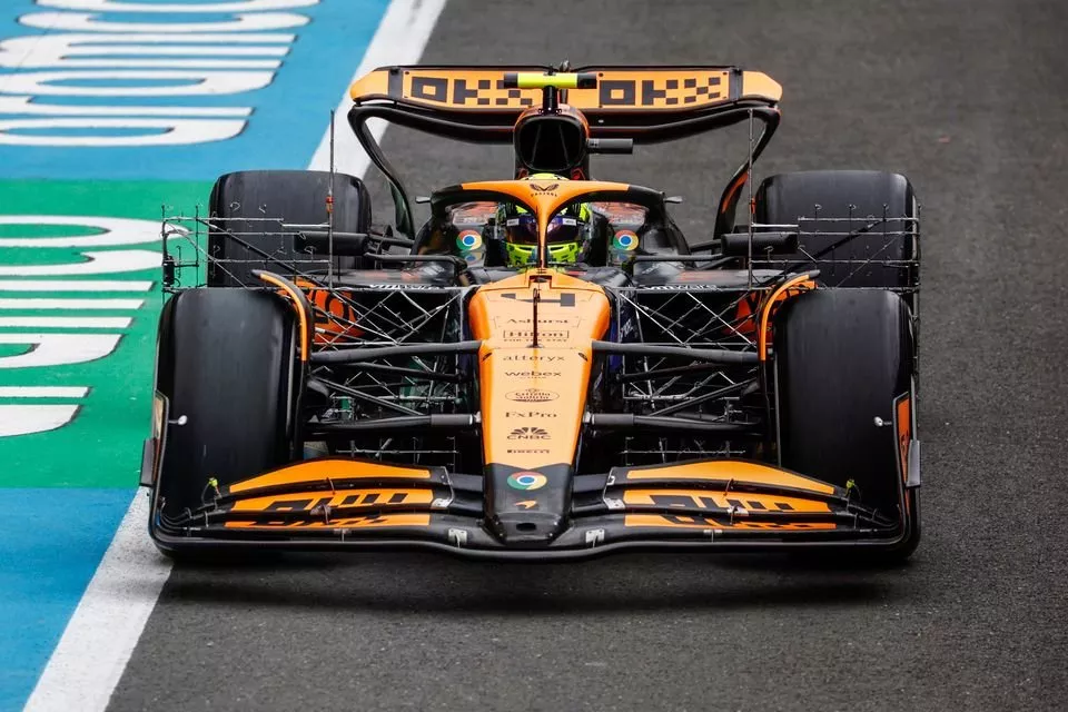 Lando Norris, McLaren MCL38, with a sensor rig attached