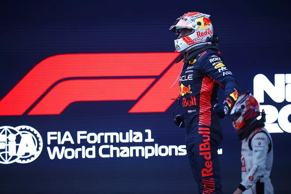 Max Verstappen, Red Bull Racing, 1st position, celebrates on arrival in Parc Ferme