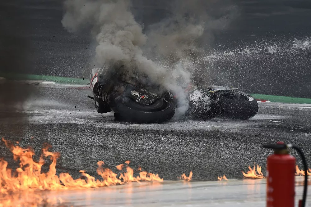 Fire after a crash at turn 2