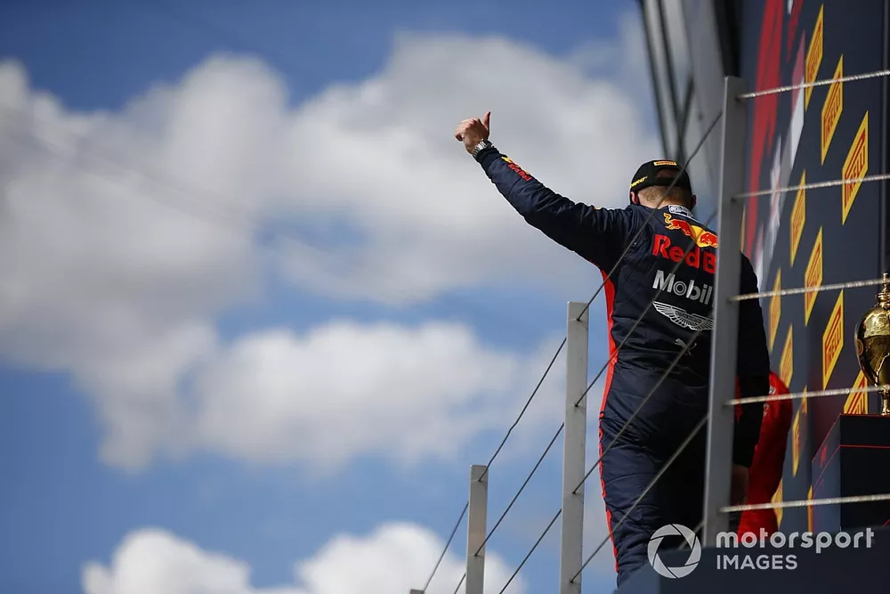 Max Verstappen, Red Bull Racing, celebrates on the podium