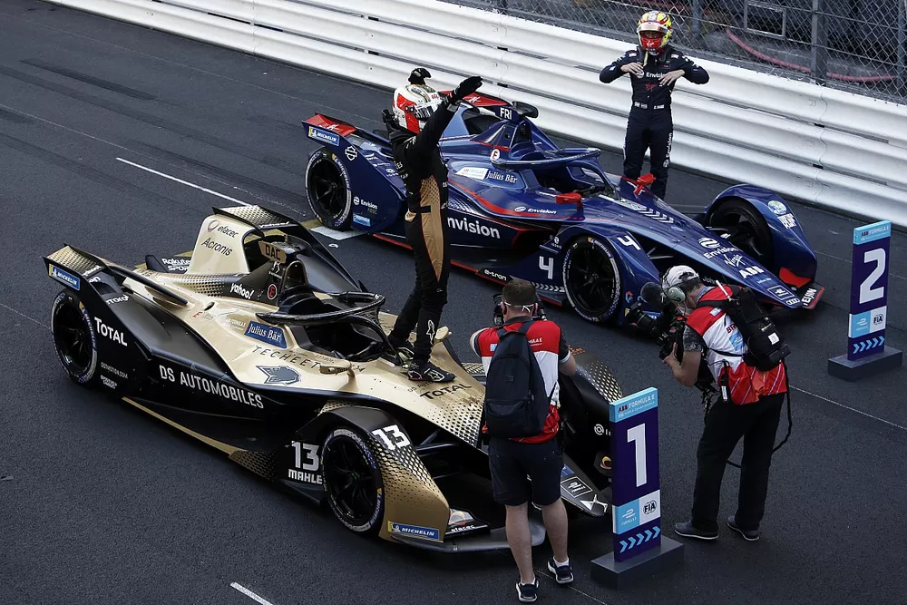 Antonio Felix Da Costa, DS Techeetah, 1st position, celebrates in Parc Ferme 