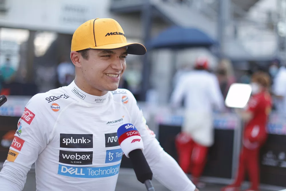 Lando Norris, McLaren, is interviewed after Qualifying
