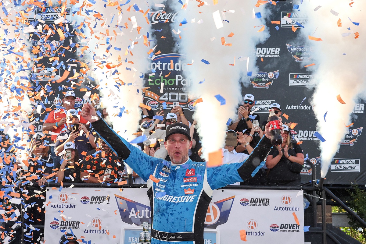 Denny Hamlin wins dramatic Dover NASCAR Cup race in double overtime