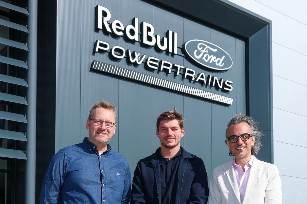 Max Verstappen, Laurent Mekies, Ben Hodgkinson, Red Bull Powertrains-Ford tour