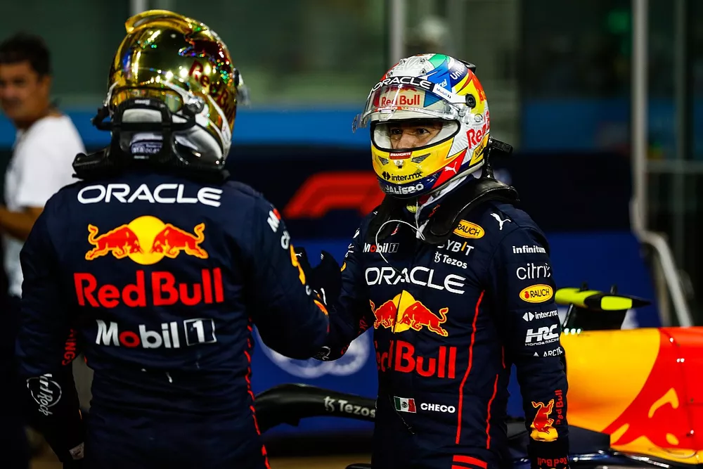 Pole man Max Verstappen, Red Bull Racing e Sergio Perez, Red Bull Racing