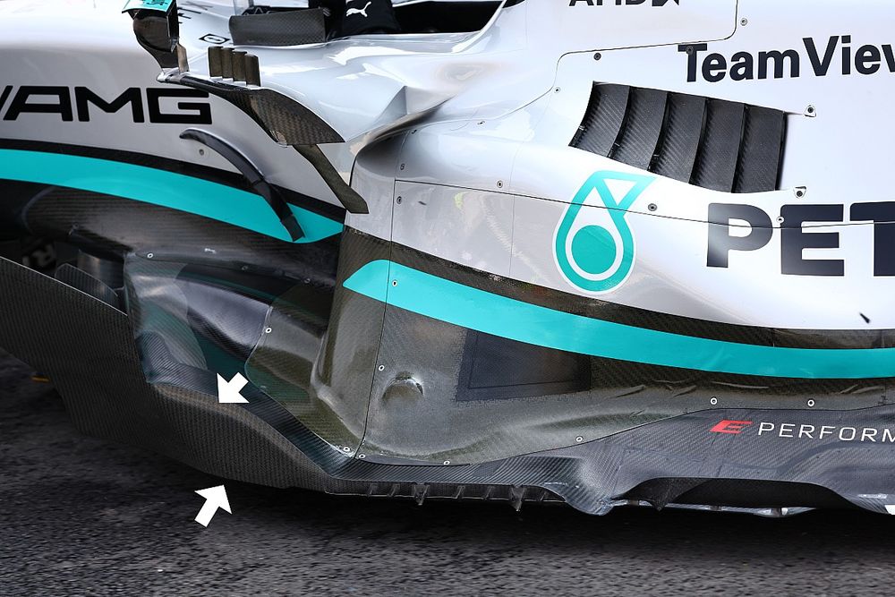 Detalles de los pontones del Mercedes W13