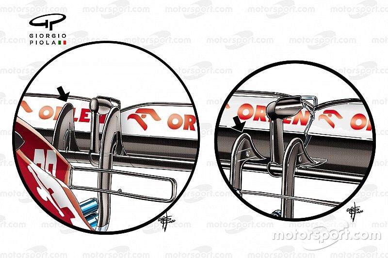 Alfa Romeo Racing C39 rear wing pillar detail comparison