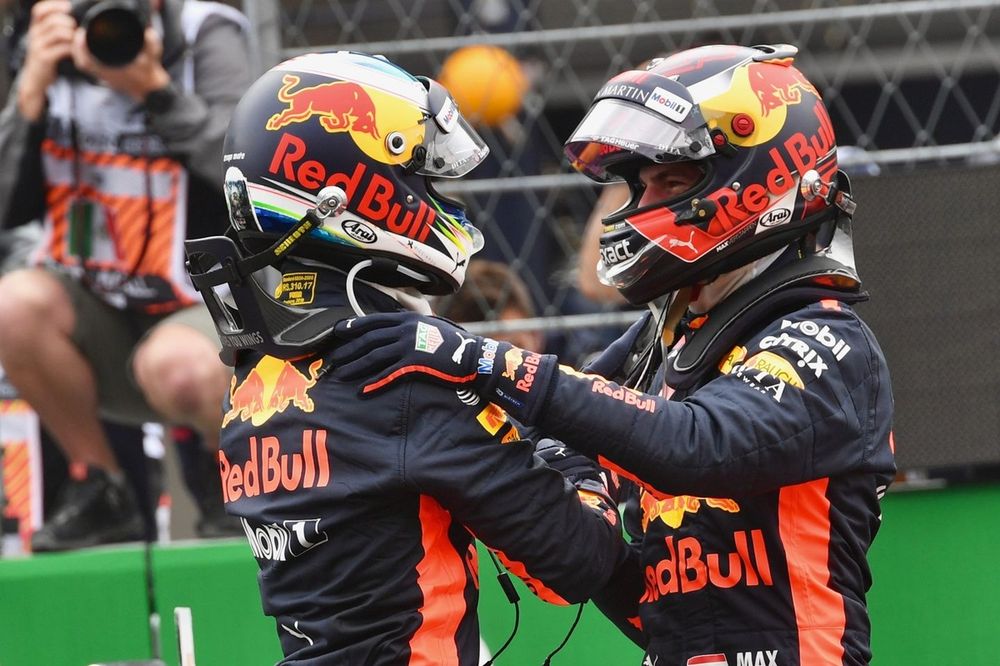 Daniel Ricciardo, Red Bull Racing and Max Verstappen, Red Bull Racing celebrate in parc ferme