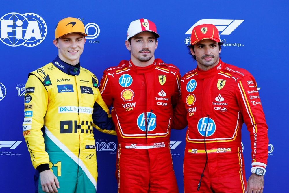 Top three Qualifiers Oscar Piastri, McLaren F1 Team, pole man Charles Leclerc, Scuderia Ferrari, Carlos Sainz, Scuderia Ferrari