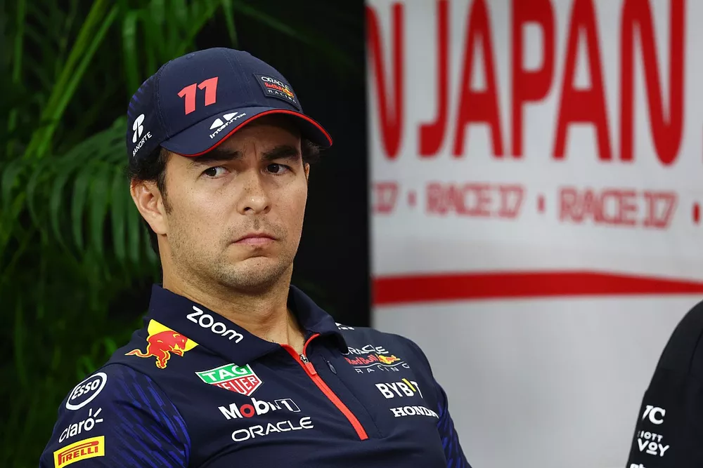 Sergio Perez, Red Bull Racing,  attending the FIA press conference