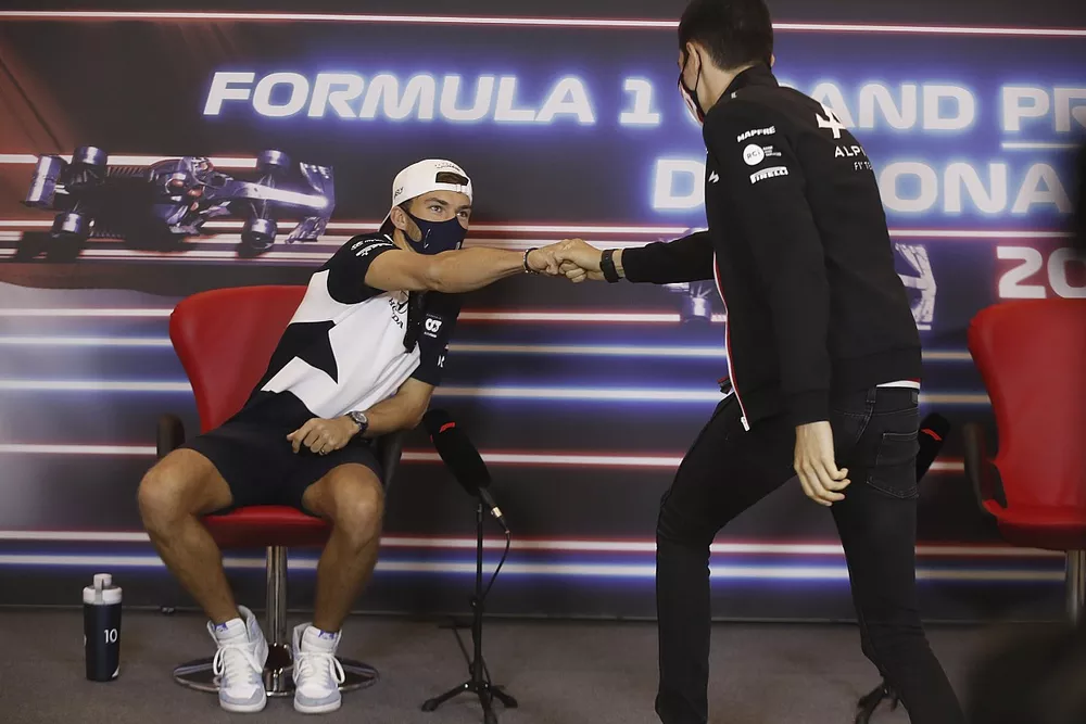 Pierre Gasly, AlphaTauri, and Esteban Ocon, Alpine F1, in the Press Conference