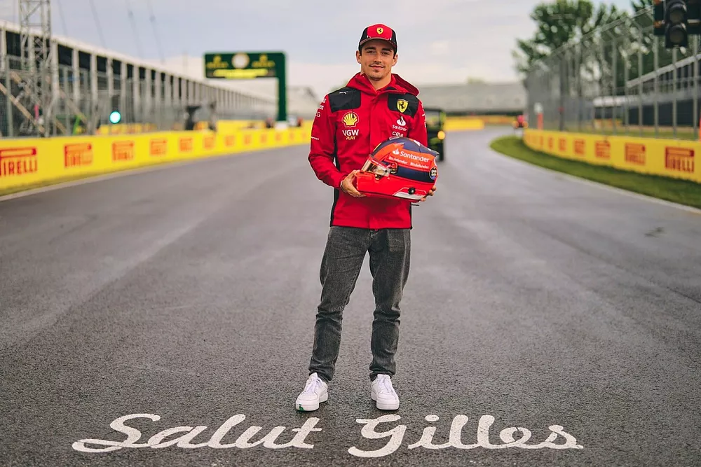 El casco especial de Charles Leclerc para el GP de Canad&aacute; 2023, en homenaje a Gilles Villeneuve 