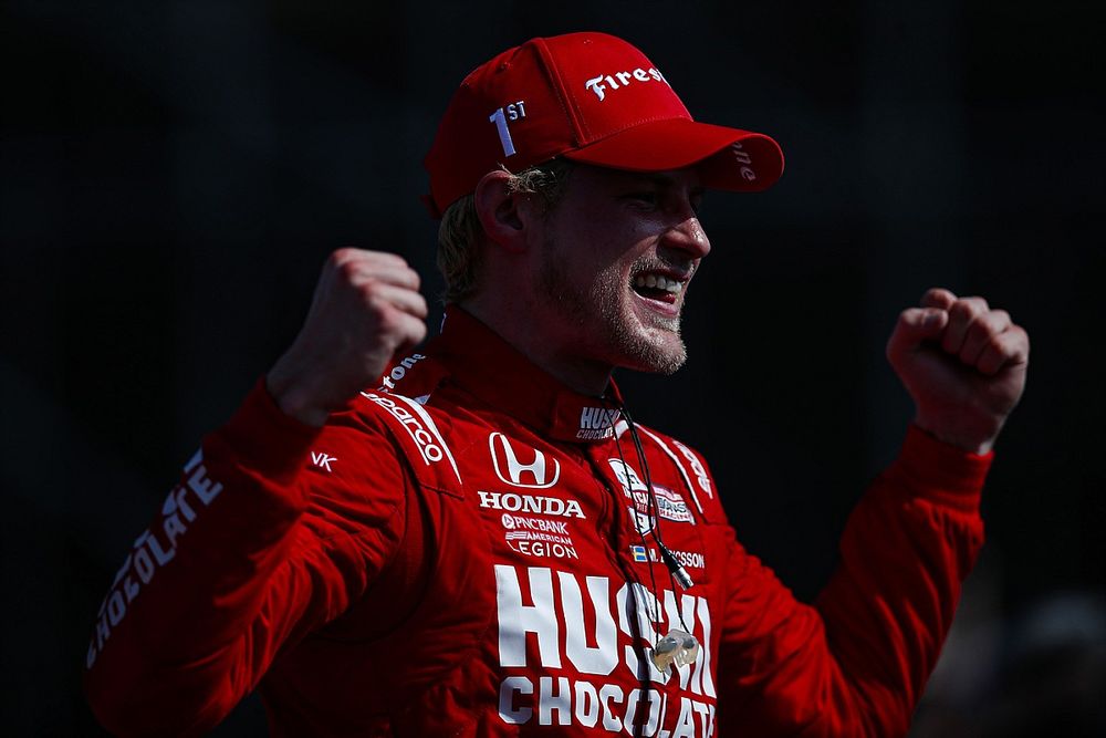 Marcus Ericsson, Chip Ganassi Racing Honda, Race Winner, Celebration
