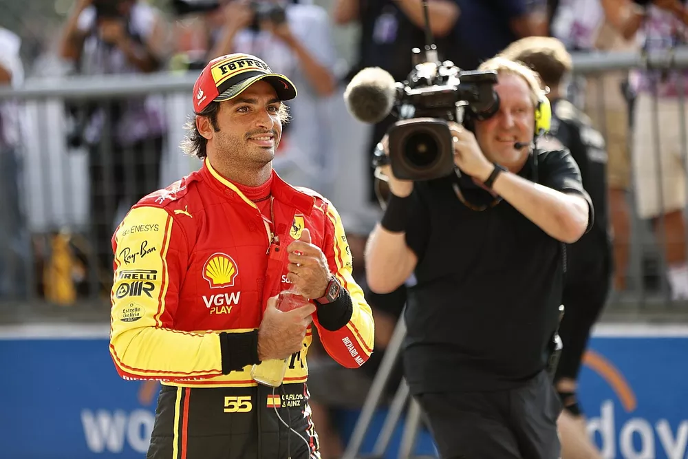 Pole man Carlos Sainz, Scuderia Ferrari, in Parc Ferme after Qualifying