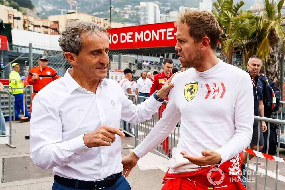 Alain Prost, Renault F1 Team, avec Sebastian Vettel, Ferrari