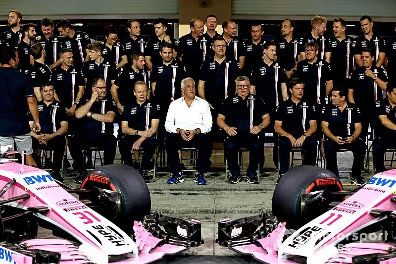 Lawrence Stroll, propri&eacute;taire de Racing Point Force India F1 Team et Otmar Szafnauer, team principal de Racing Point Force India lors de la photo de fin d'ann&eacute;e de Racing Point Force India F1 Team