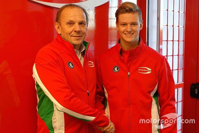 Mick Schumacher with Angelo Rosin, Prema Team Principal