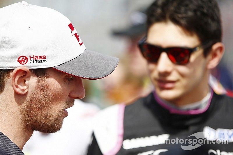 Romain Grosjean, Haas F1 Team y Esteban Ocon, Force India