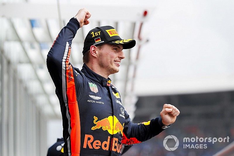 Race winner Max Verstappen, Red Bull Racing celebrates on the podium

