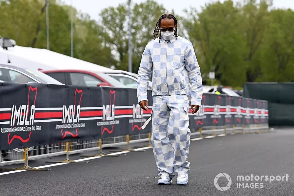 Lewis Hamilton, Mercedes, arrives at the track