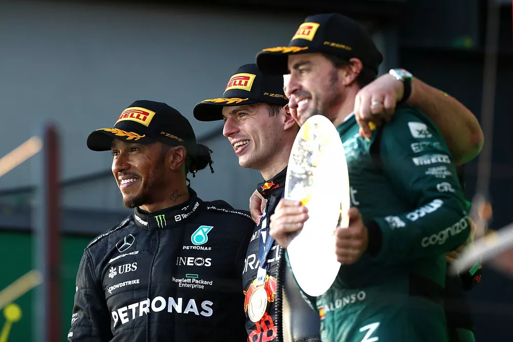 Podium: Race winner  Max Verstappen, Red Bull Racing, second place Lewis Hamilton, Mercedes AMG, third place Fernando Alonso, Aston Martin Racing