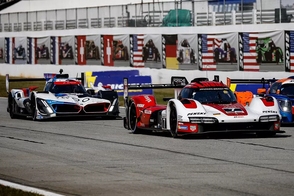 #7 Team Penske Porsche 963: Matt Campbell, Felipe Nasr, Josef Newgarden, #24 BMW Team RLL BMW M Hybrid V8: Philipp Eng, Augusto Farfus, Marco Wittmann, #74 Riley Ligier JS P320: Gar Robinson, Felipe Fraga, Josh Burdon