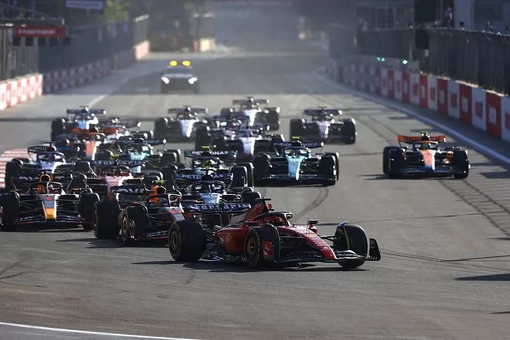 Charles Leclerc, Ferrari SF-23, Sergio Perez, Red Bull Racing RB19, George Russell, Mercedes F1 W14, Max Verstappen, Red Bull Racing RB19