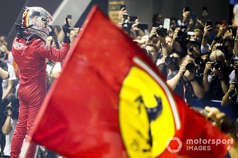 Race winner Sebastian Vettel, Ferrari celebrates in Parc Ferme 