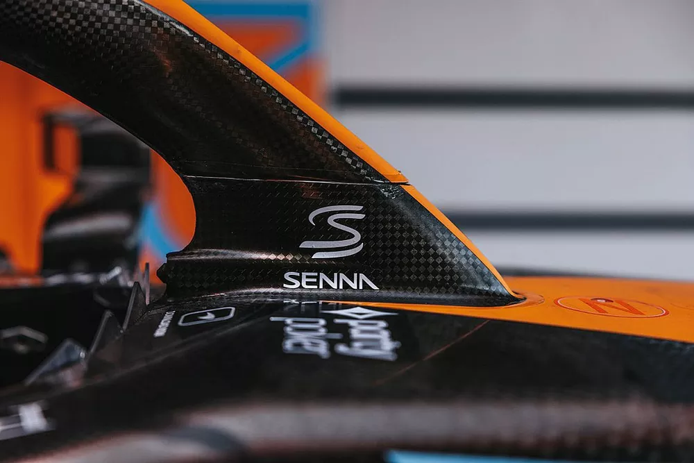 El McLaren MCL36 con el logo de Ayrton Senna