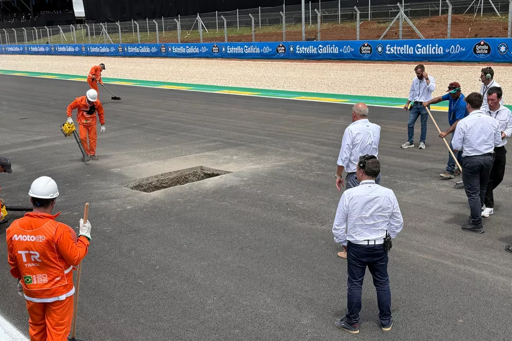 Hole on the start/finish straight