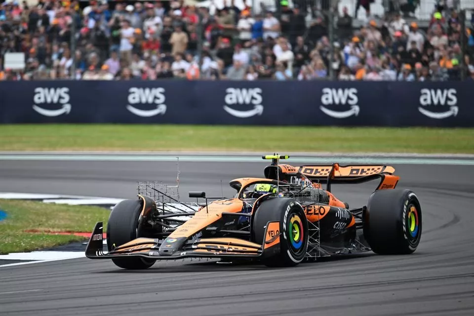 Lando Norris, McLaren MCL38, with a sensor rig attached