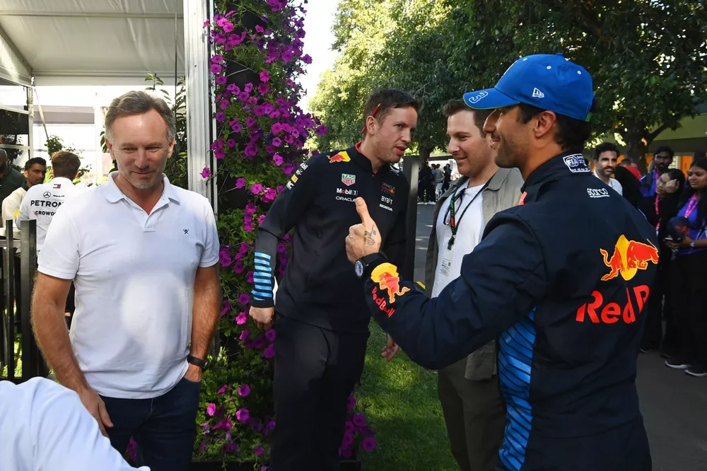 Christian Horner, teambaas Red Bull Racing, Daniel Ricciardo, Visa Cash App RB F1 Team 