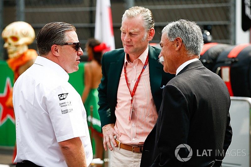 Zak Brown, Executive Director, McLaren Technology Group, Sean Bratches, Managing Director of Commercial Operations, Formula One Group, Chase Carey, Chairman, Formula One