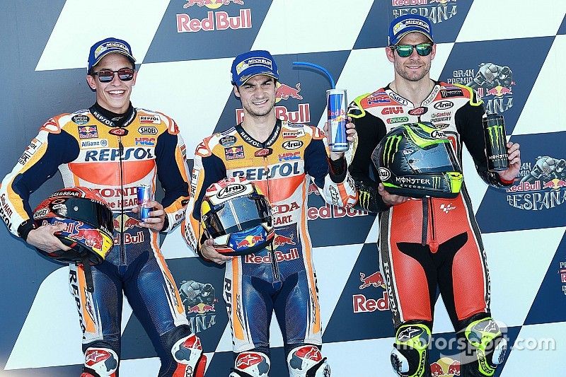 Polesitter Dani Pedrosa, Repsol Honda Team, second place Marc Marquez, Repsol Honda Team, third place Cal Crutchlow, Team LCR Honda