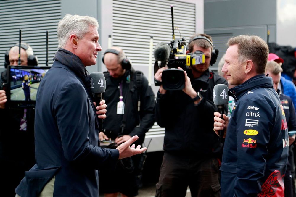 David Coulthard, TV Presenter, interviews Christian Horner, Team Principal, Red Bull Racing
