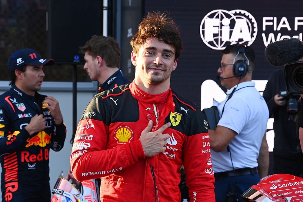 Pole man Charles Leclerc, Scuderia Ferrari, in Parc Ferme