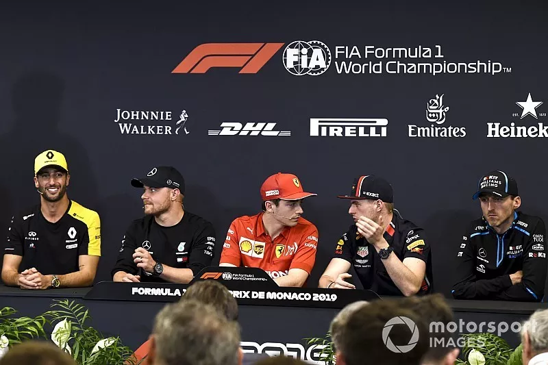 Daniel Ricciardo, Renault F1 Team, Valtteri Bottas, Mercedes AMG F1, Charles Leclerc, Ferrari, Max Verstappen, Red Bull Racing and Robert Kubica, Williams Racing in Press Conference