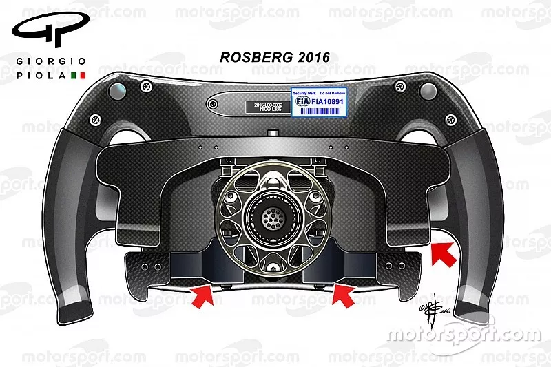 Rosberg's 2016 steering wheel, back view