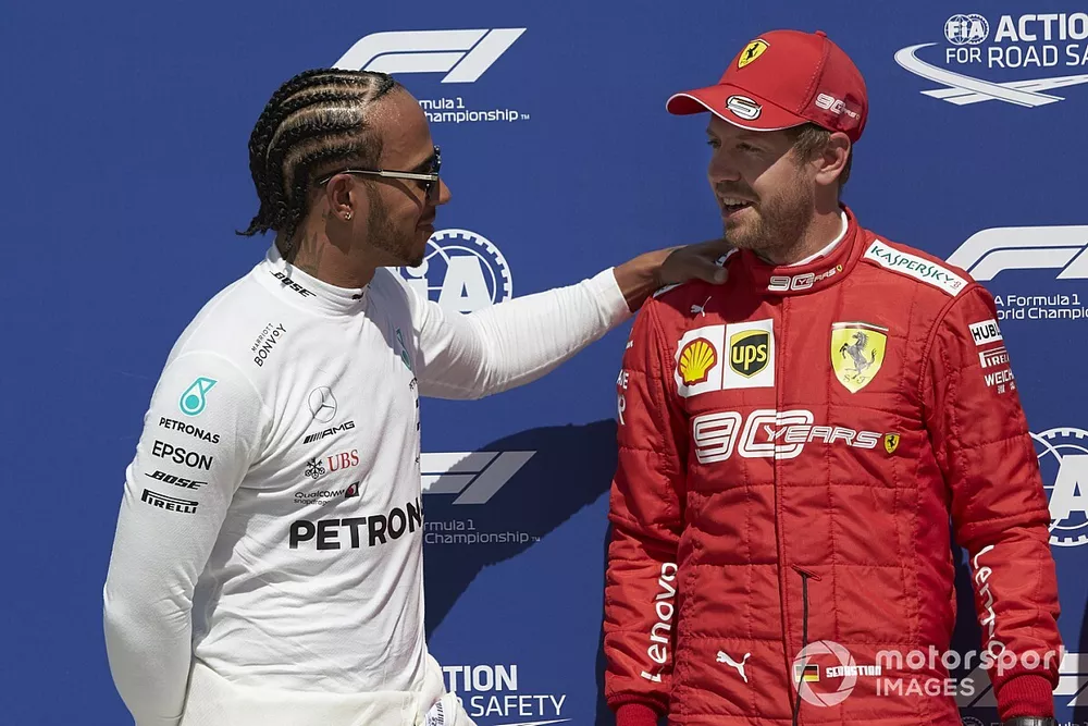 Lewis Hamilton, Mercedes AMG F1, en Sebastian Vettel, Ferrari