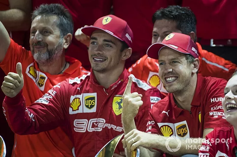Charles Leclerc, Ferrari en winnaar Sebastian Vettel, Ferrari 