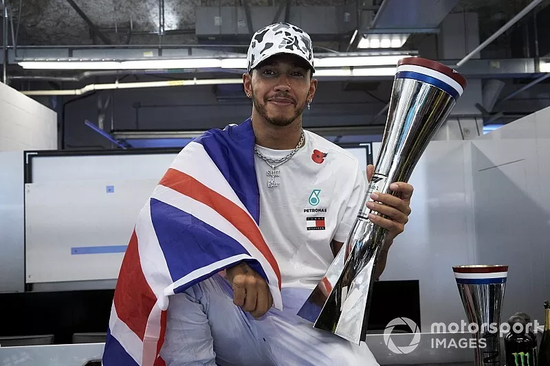 Lewis Hamilton, Mercedes AMG F1, celebrates winning the world championship