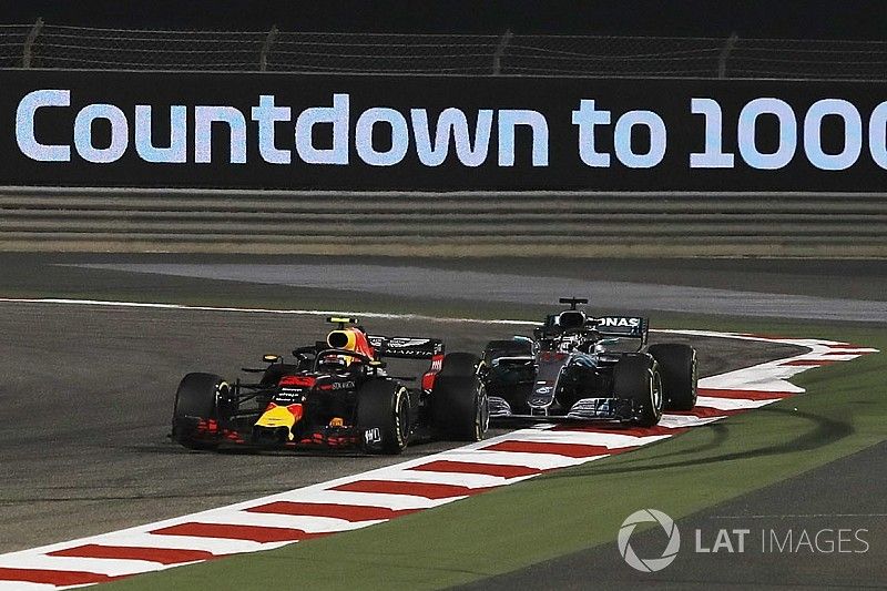 Max Verstappen, Red Bull Racing RB14 and Lewis Hamilton, Mercedes-AMG F1 W09 EQ Power+ collide