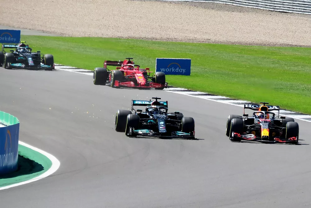 Lewis Hamilton, Mercedes W12 and Max Verstappen, Red Bull Racing RB16B
