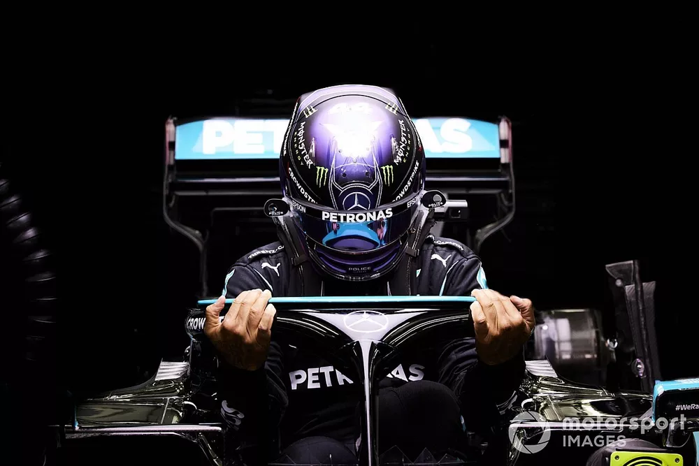 Lewis Hamilton, Mercedes, settles into his seat