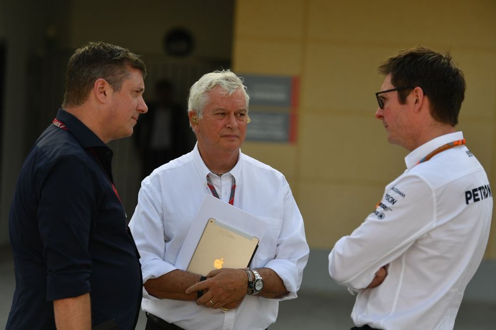 David Croft, Sky TV Commentator, Andy Shovlin, Mercedes AMG F1 Engineer and Pat Symonds, Sky TV