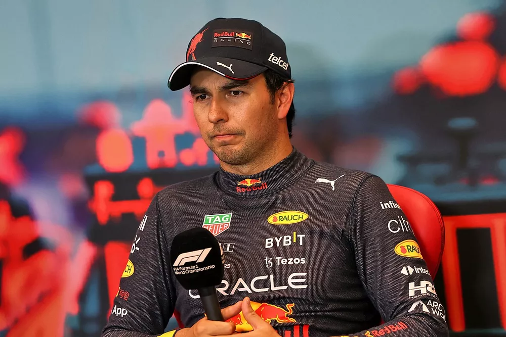 Sergio P&eacute;rez, Red Bull Racing, en la rueda de prensa